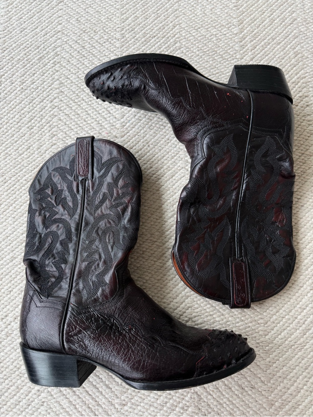 Dan Post Black Cherry Full-Quill Ostrich Cowboy Boots 8.5